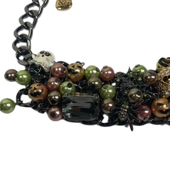 Betsey Johnson Halloween Statement Bib Necklace Skull Spider Cat Ghost Glow Bead - Picture 15 of 16